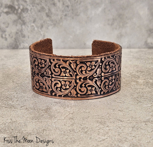 Wide Floral Copper Cuff