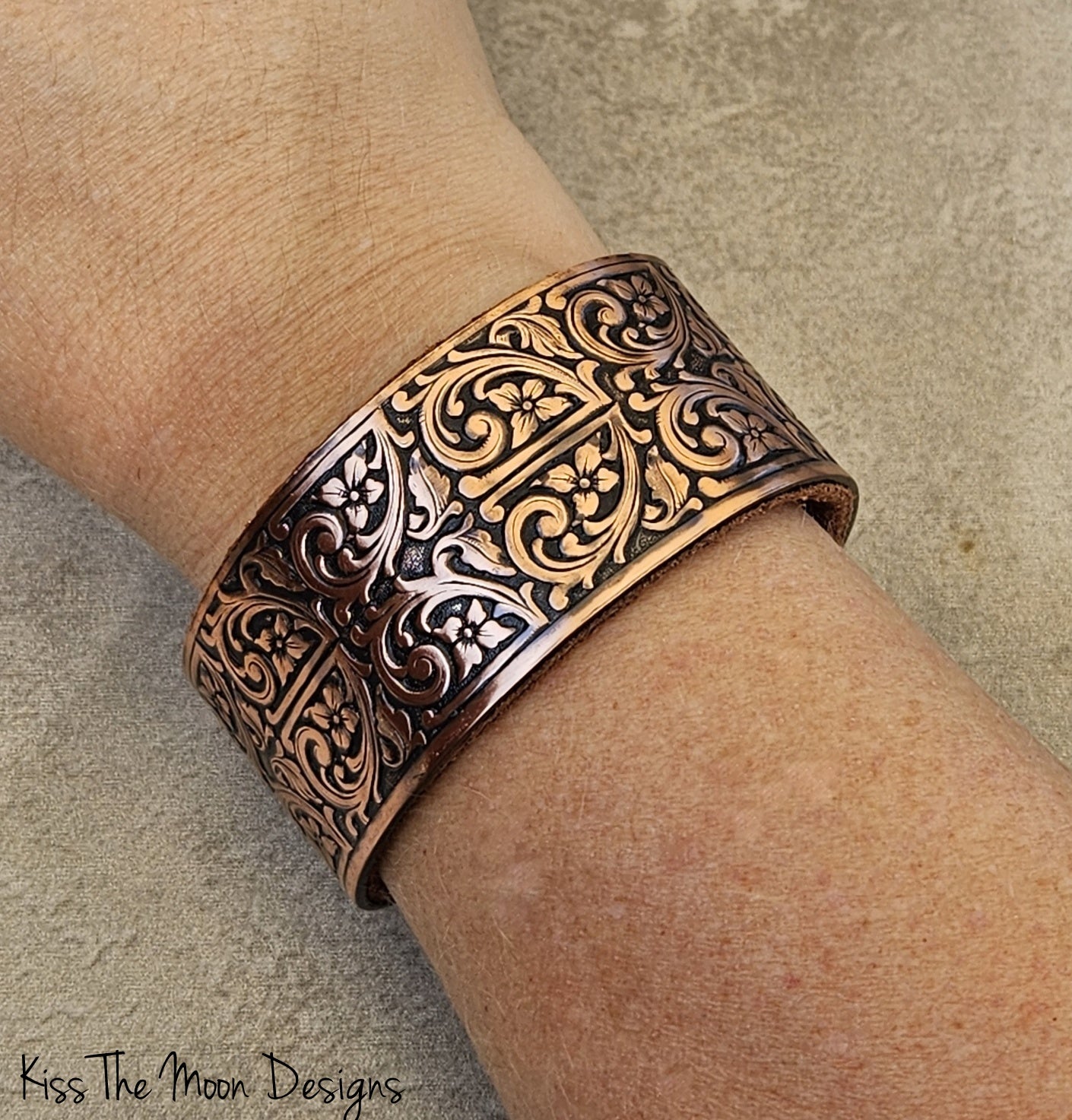 Wide Floral Copper Cuff