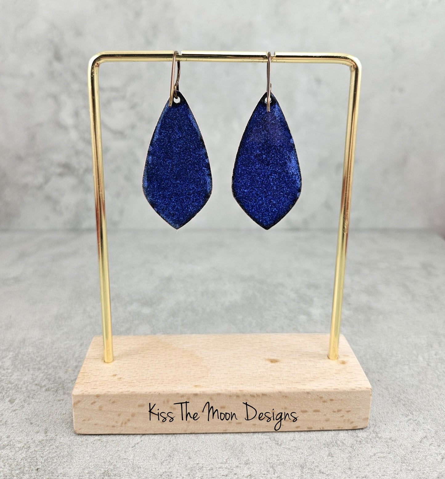 Blue and Yellow Crackle Enameled Teardrop Earrings