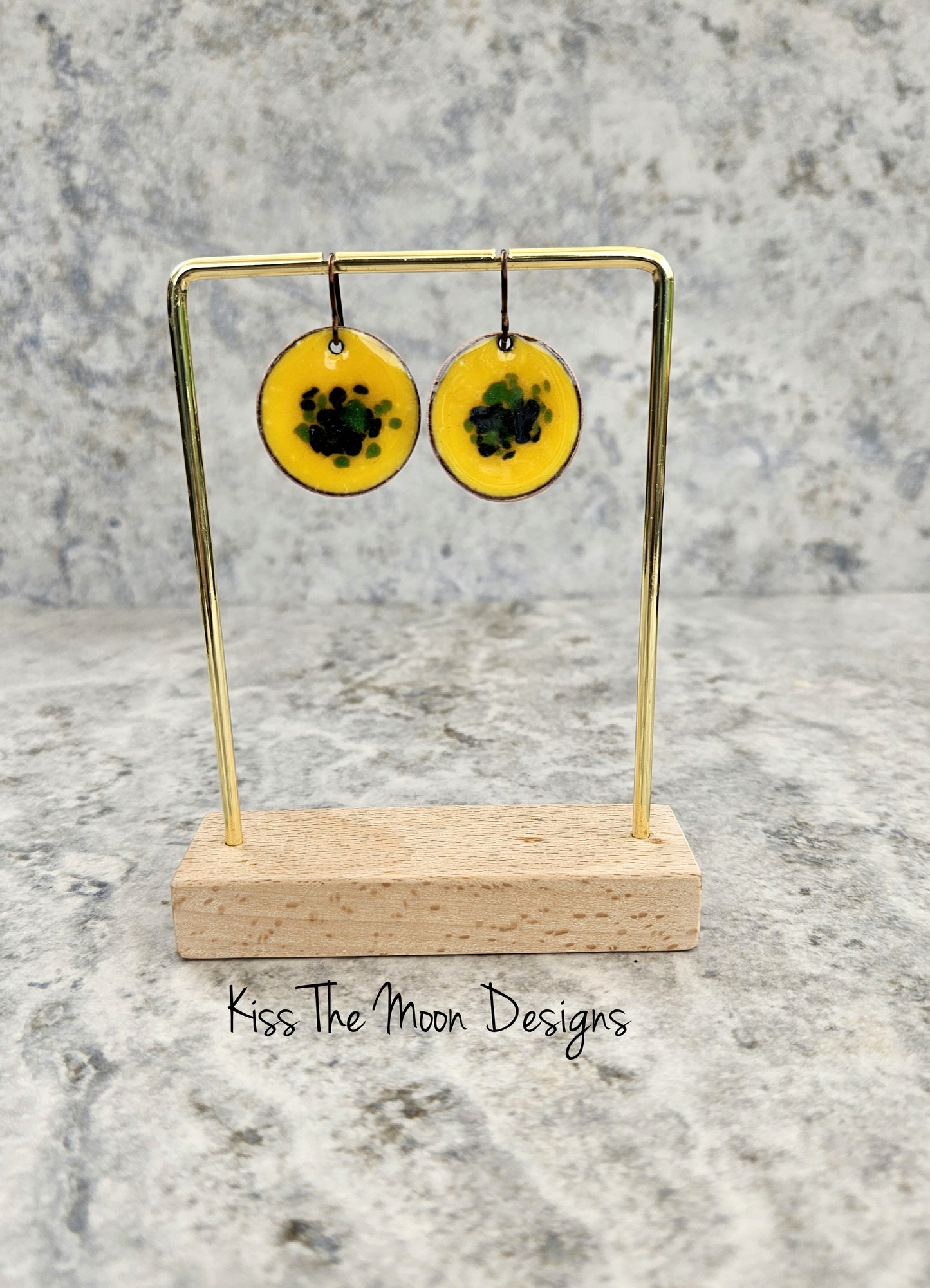 Yellow Enameled Coin Earrings