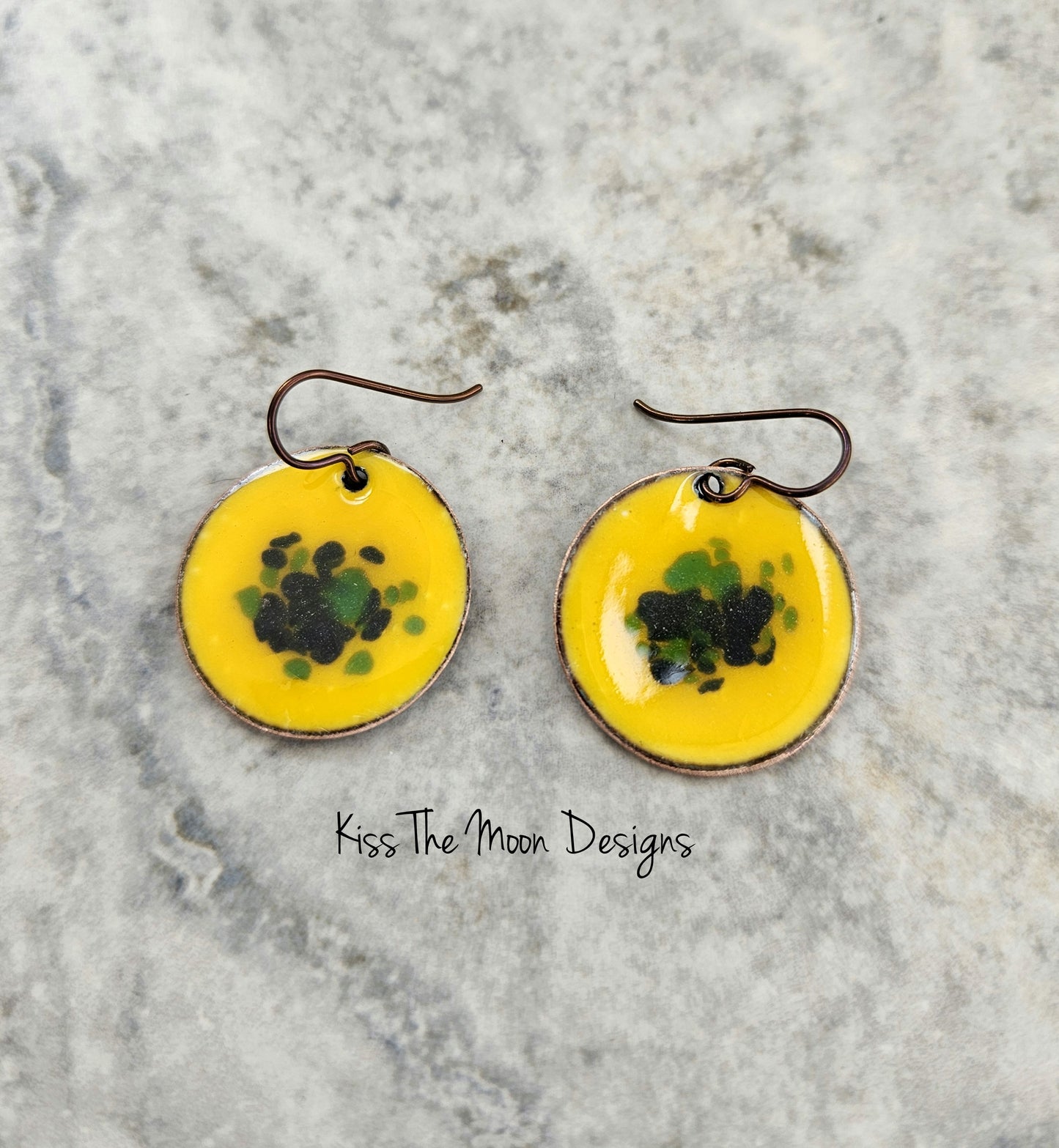 Yellow Enameled Coin Earrings