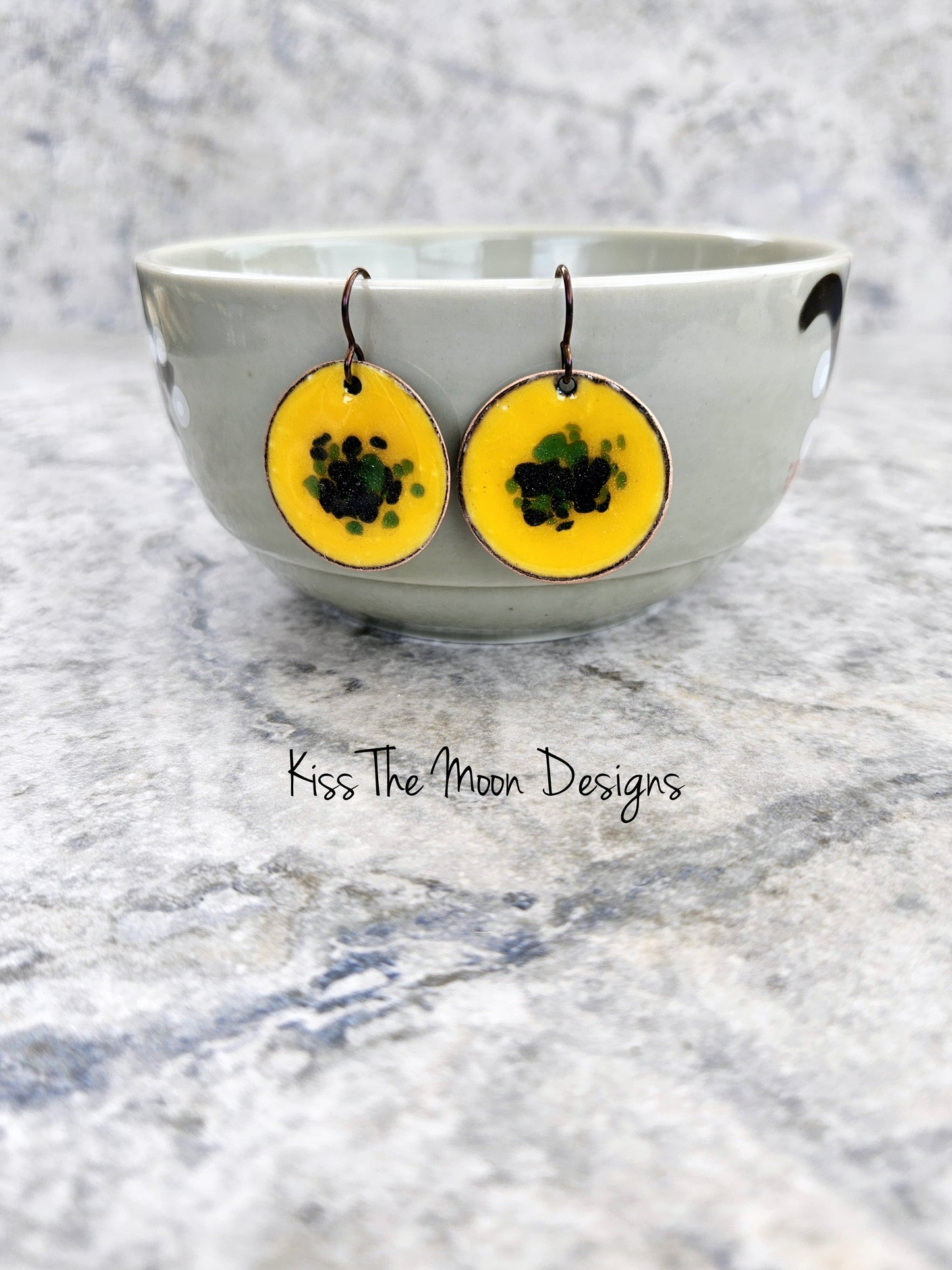 Yellow Enameled Coin Earrings