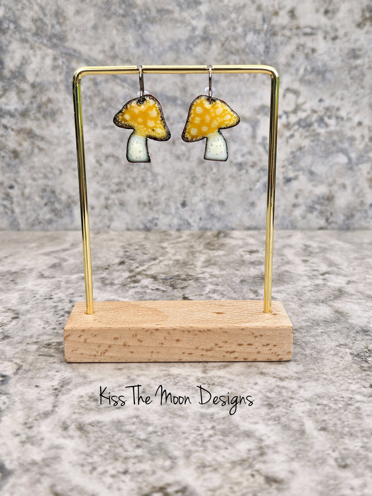 Crackle Enamel Mushroom Earrings- Yellow