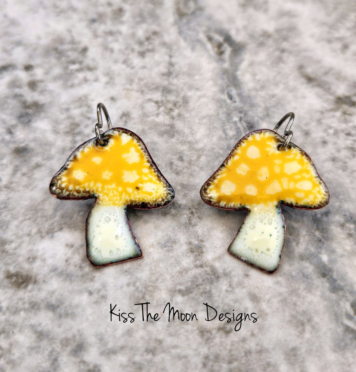 Crackle Enamel Mushroom Earrings- Yellow