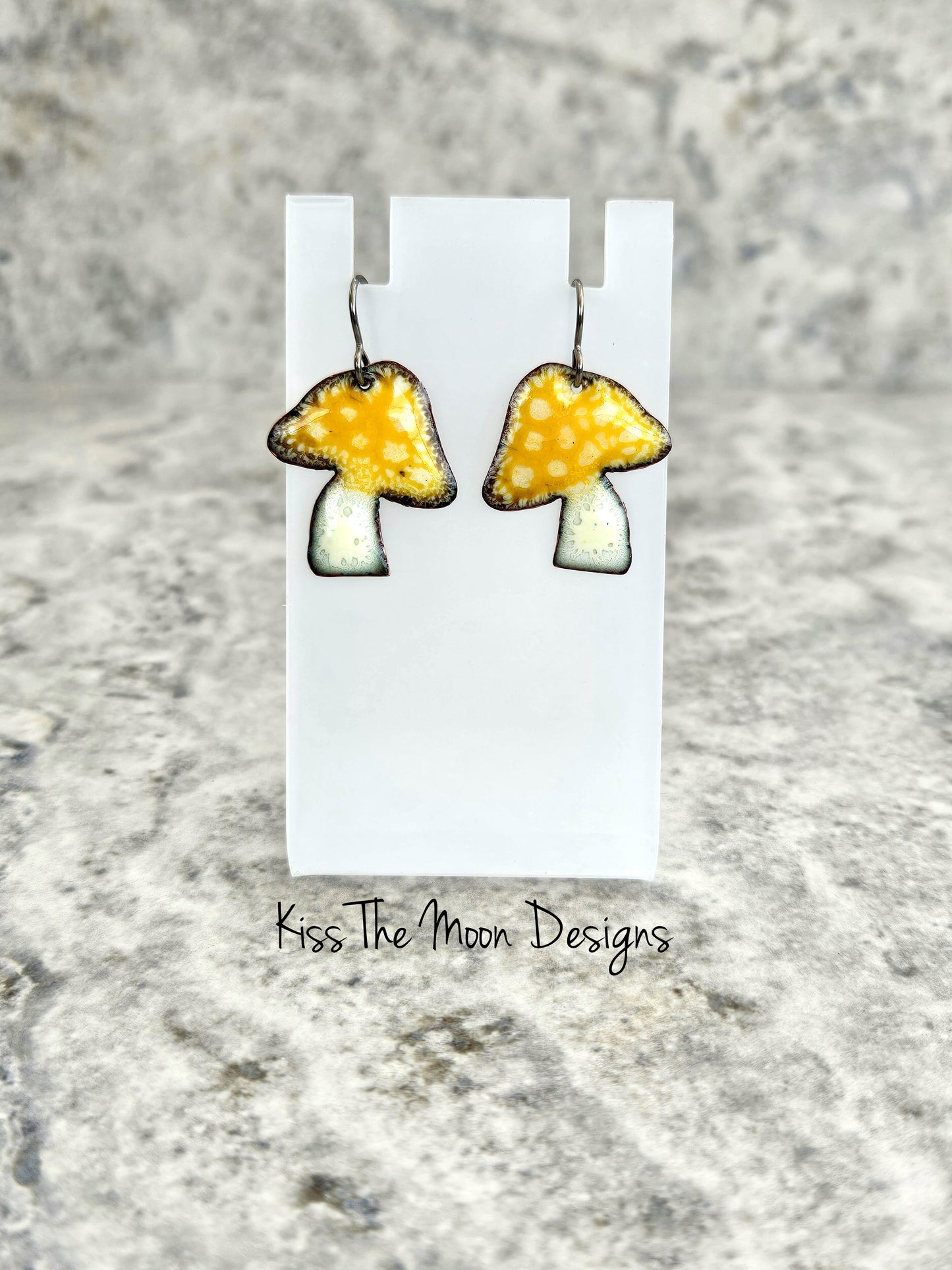 Crackle Enamel Mushroom Earrings- Yellow